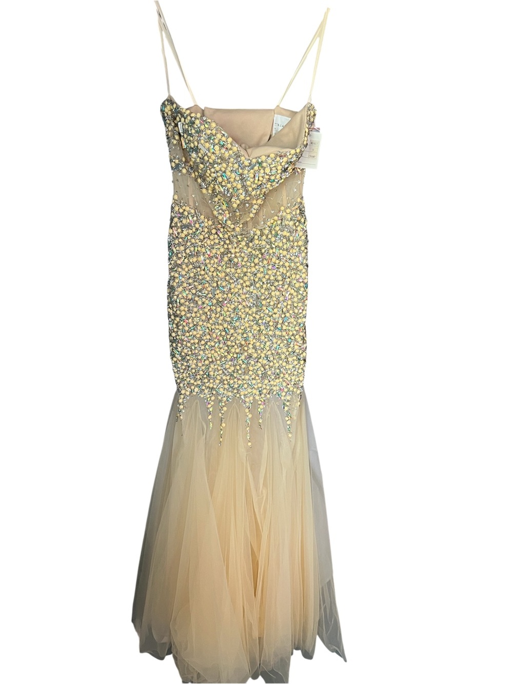 Embellished Champagne Tulle Mermaid Dress